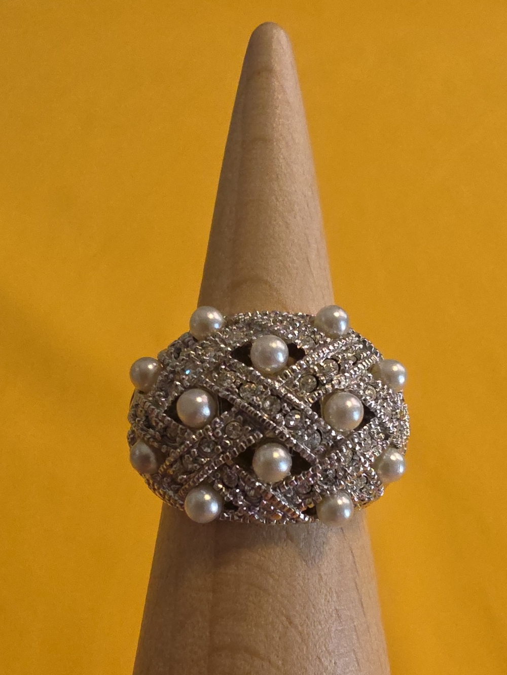 Vintage 925 Silver Stauer Cocktail Ring w/ Dome-Shaped Basket- Weave Design AS:7
